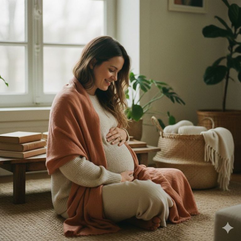 vivre une grossesse sereine comme cette maman qui sourit avec les mains posées sur son ventre