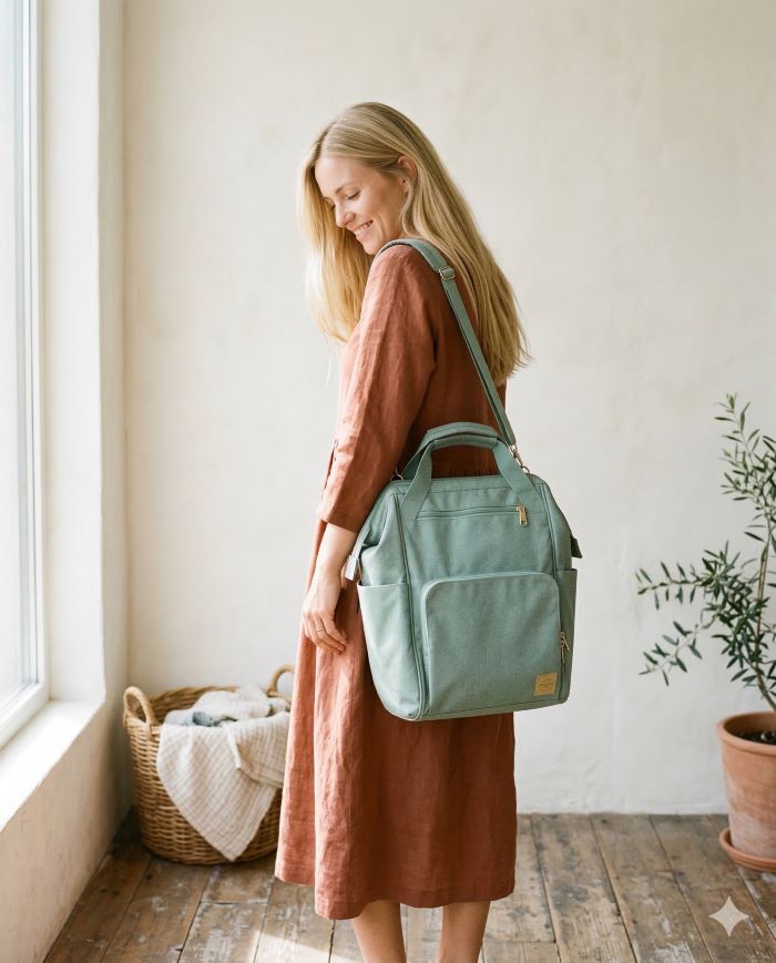 Certainement le meilleur sac à dos à langer le Goldie Backpack qui se porte également en bandoulière