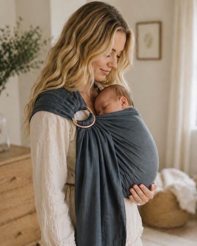 Une maman porte son bébé dans un sling