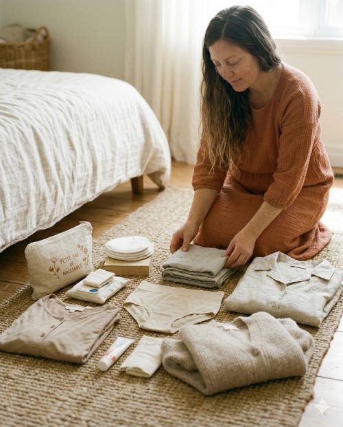 maman prépare les vêtements confortables pour sa valise maternité césarienne