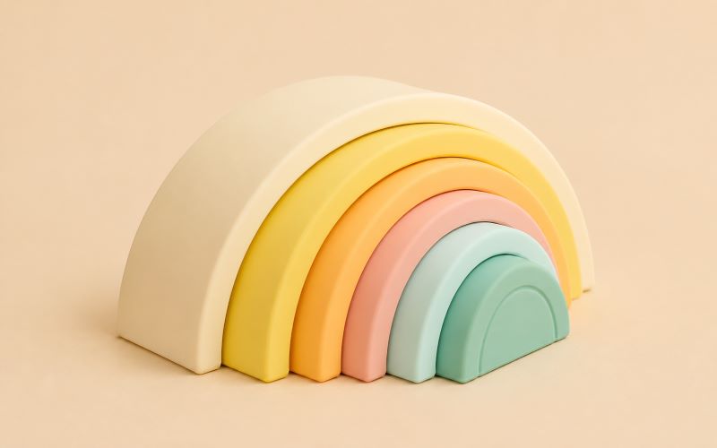Arc-en-ciel Montessori en silicone pour bébé de 1 an et jeu de construction