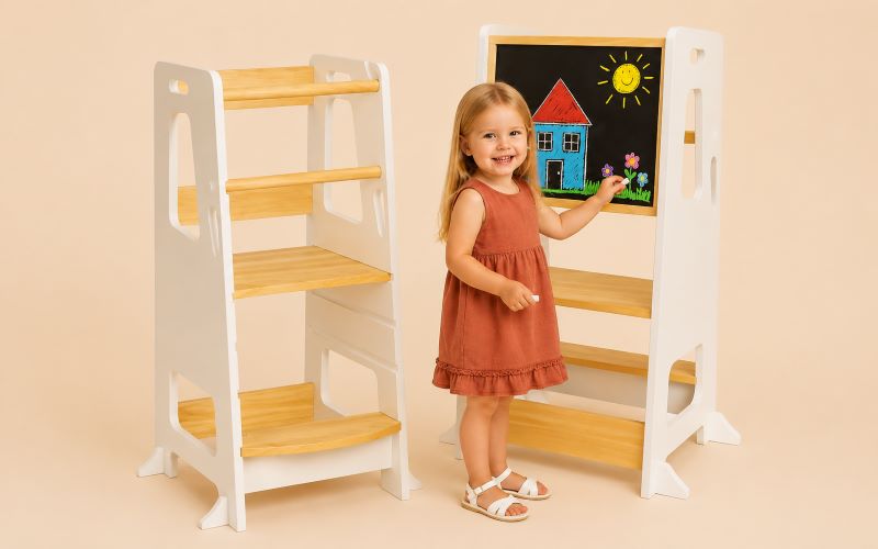 Tour d'observation Montessori pour bébé de 1 an favorisant l'autonomie