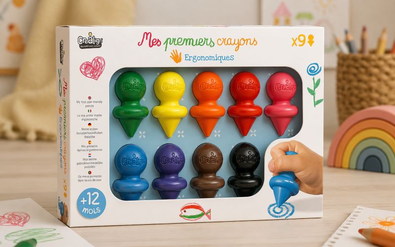 Premiers crayons de cire ergonomiques pour bébé de 1 an et activités créatives