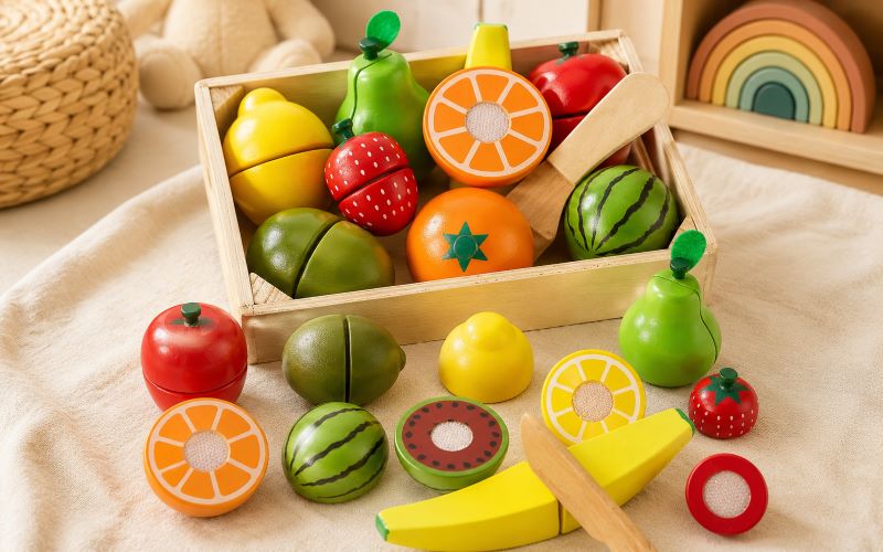 Jeu de fruits en bois à découper Montessori pour bébé de 1 an