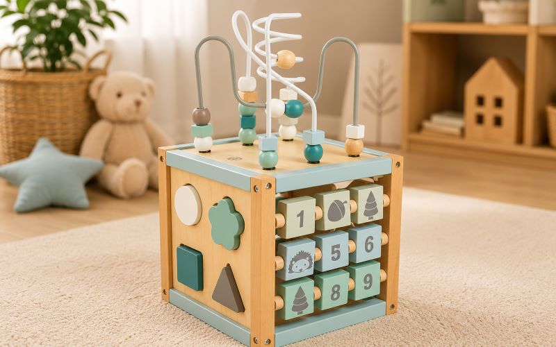 Cube d'activités Montessori pour bébé de 1 an avec jeux d'éveil et motricité fine