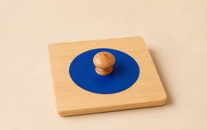 Jouet Montessori puzzle d'encastrement une pièce en bois avec poignée, idéal pour développer la motricité fine et la coordination des tout-petits.
