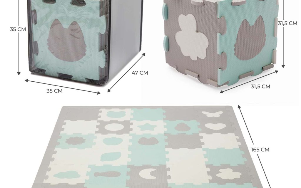 Tapis pour la motricité libre Kinderkraft LUNO SHAPES de 185 x 165 cm avec dalles puzzle en mousse pour bébé